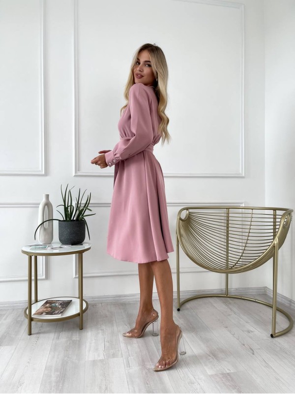 Сукня міді з поясом, фрезового кольору 24227