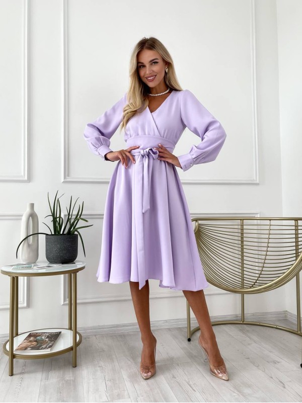 Сукня міді з поясом, лавандового кольору 24228
