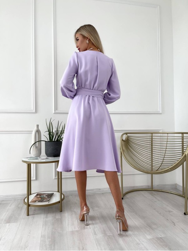 Сукня міді з поясом, лавандового кольору 24228