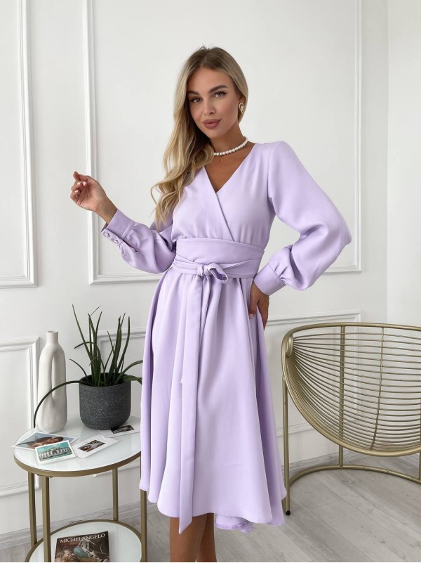 Сукня міді з поясом, лавандового кольору 24228
