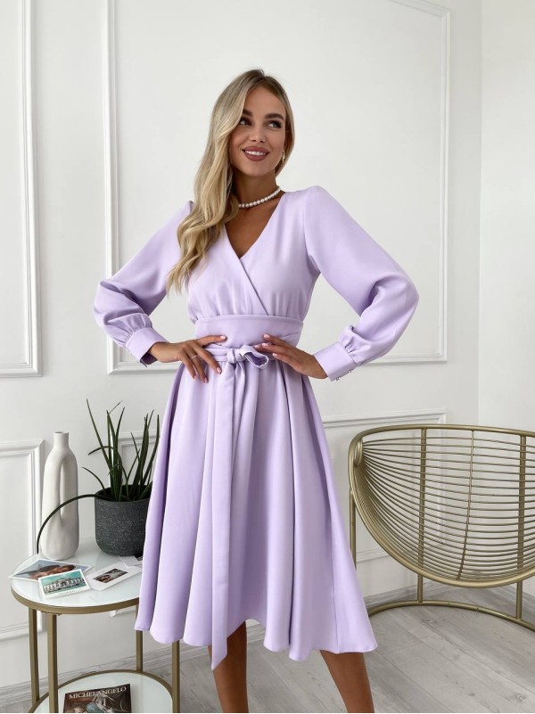Сукня міді з поясом, лавандового кольору 24228