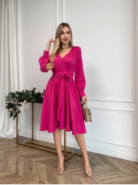 Сукня міді з поясом, малинового кольору 24230