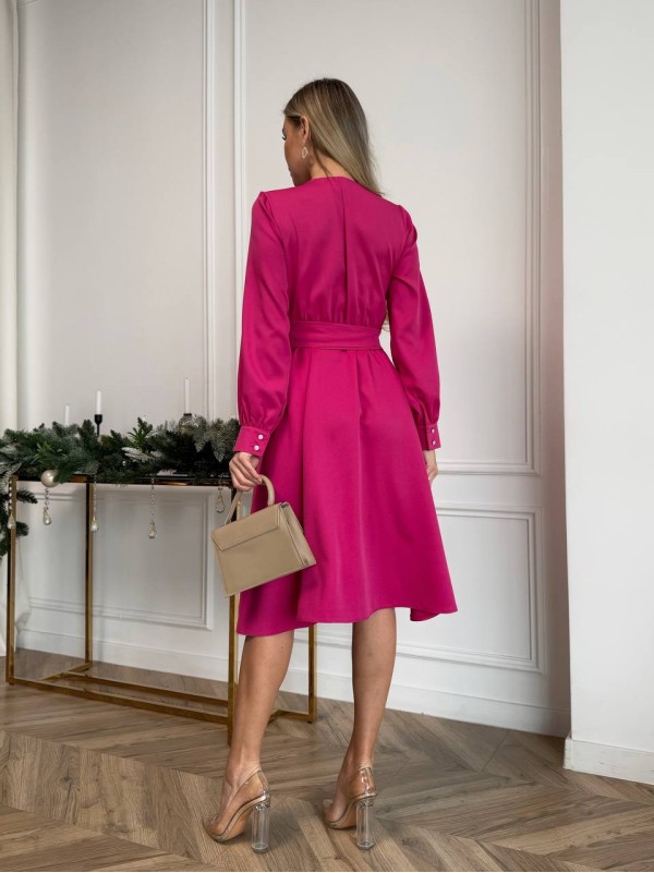 Сукня міді з поясом, малинового кольору 24230