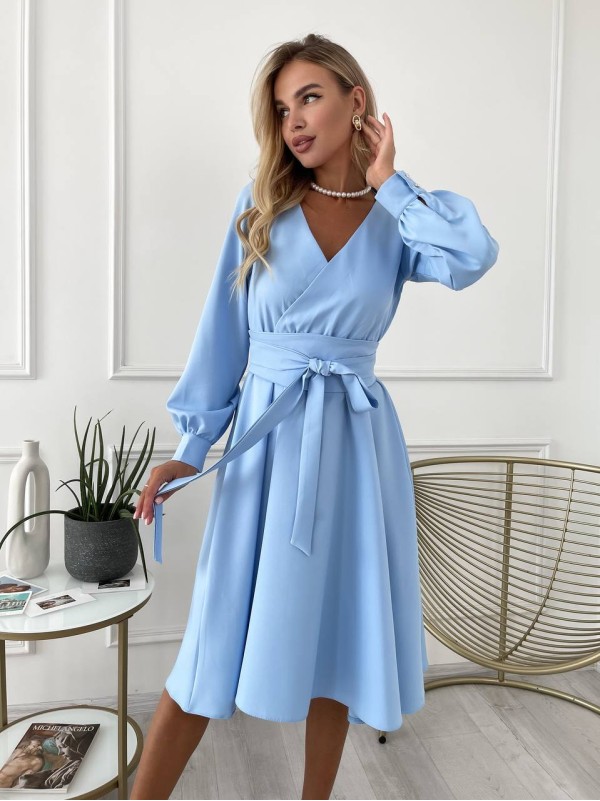 Сукня міді з поясом, блакитного кольору 24231