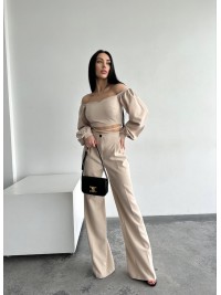 Костюм топ + штани бежевого кольору 24320