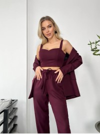 Костюм-трійка кольору марсала 24437