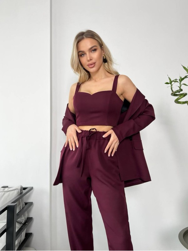 Костюм-трійка кольору марсала 24437