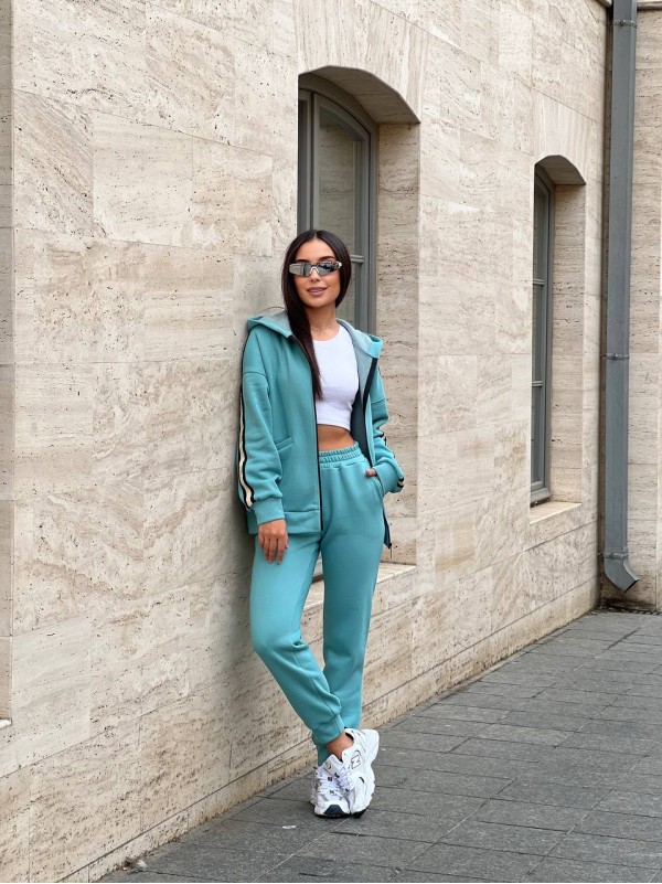 Жіночий теплий костюм із змійкою м'ятного кольору 25640