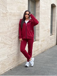 Жіночий теплий костюм із змійкою бордового кольору 25641