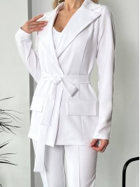 Жіночий стильний костюм-трійка білого кольору 25772