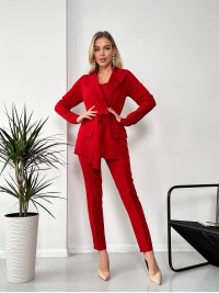 Жіночий стильний костюм-трійка червоного кольору 25773