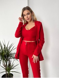 Жіночий стильний костюм-трійка червоного кольору 25773
