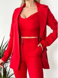 Жіночий стильний костюм-трійка червоного кольору 25773