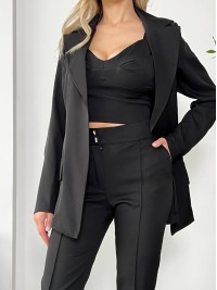 Жіночий стильний костюм-трійка чорного кольору 25774