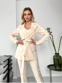 Жіночий стильний костюм-трійка свiтло-бежевого кольору 25775