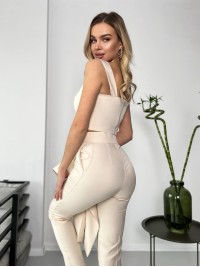 Жіночий стильний костюм-трійка свiтло-бежевого кольору 25775