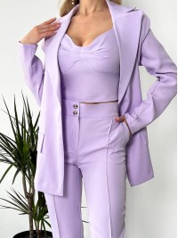 Жіночий стильний костюм-трійка лавандового кольору 25776