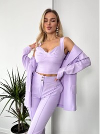 Жіночий стильний костюм-трійка лавандового кольору 25776
