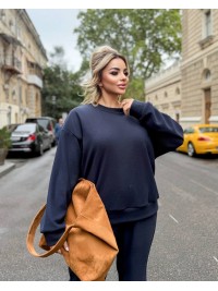 Жіночий флісовий спортивний костюм темно-синього кольору 25965