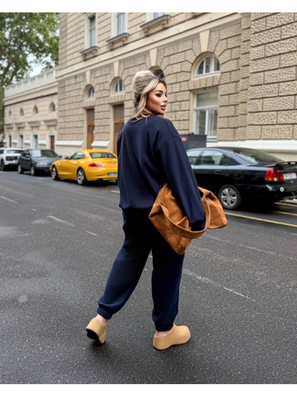 Жіночий флісовий спортивний костюм темно-синього кольору 25965