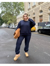Жіночий флісовий спортивний костюм темно-синього кольору 25965