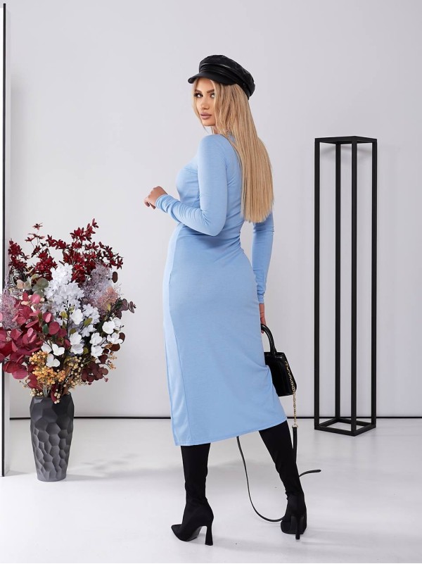 Сукня у рубчик з розрізом блакитного кольору 25967