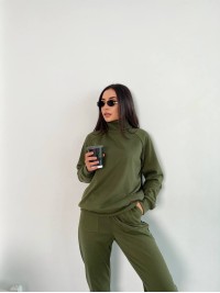 Жіночий повсякденний костюм кольору хакi 26129