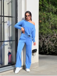 Жіночий костюм зі спущеним плечем джинсового кольору 26295