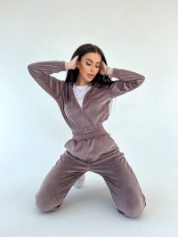 Жіночий велюровий костюм кольору капучiно 26801