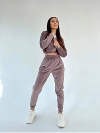 Жіночий велюровий костюм кольору капучiно 26801