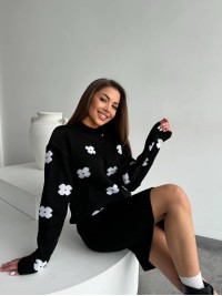 Жіночий в'язаний костюм чорного кольору 26937