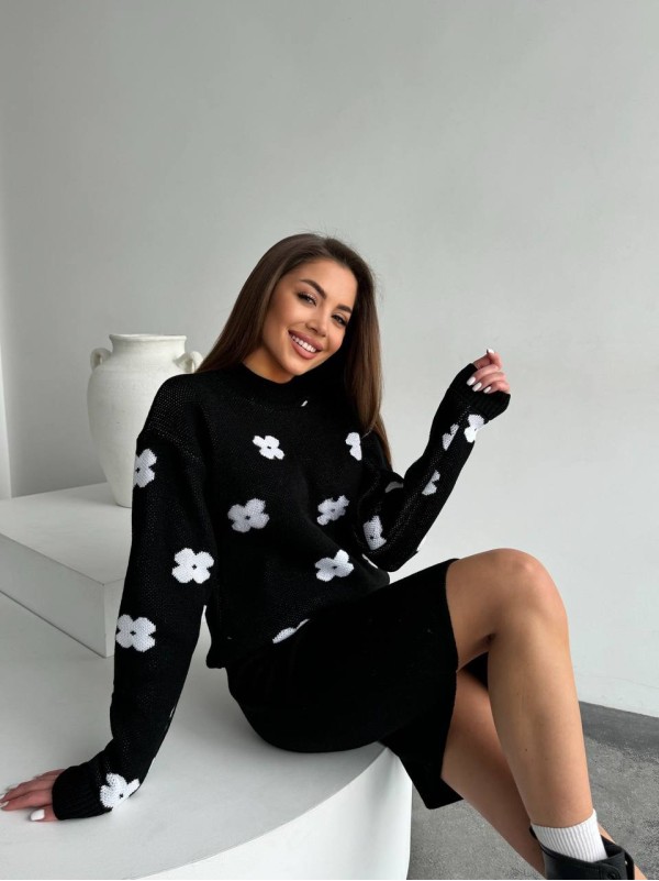 Жіночий в'язаний костюм чорного кольору 26937