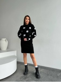 Жіночий в'язаний костюм чорного кольору 26937