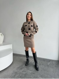 Жіночий в'язаний костюм кольору мокко 26940