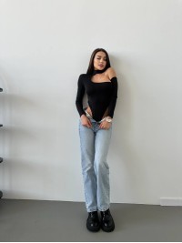 Боді з довгим рукавом чорного кольору 26949