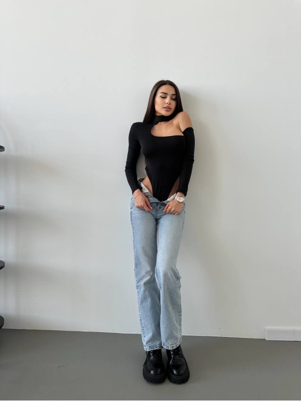 Боді з довгим рукавом чорного кольору 26949