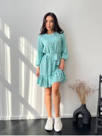 Легка сукня з поясом м'ятного кольору 27165