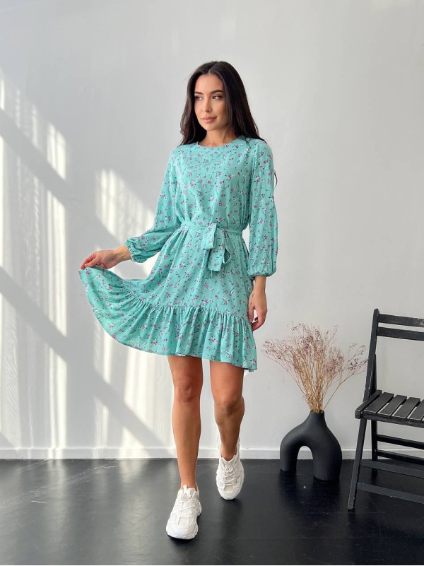 Легка сукня з поясом м'ятного кольору 27165