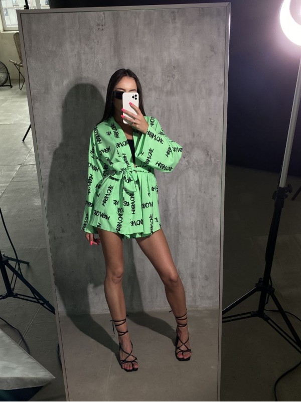 Жіночий костюм (кімоно+шорти) салатового кольору 27222