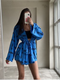 Жіночий костюм (кімоно+шорти) блакитного кольору 27223