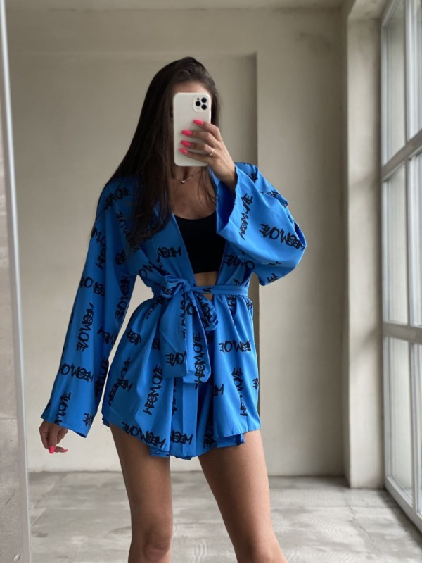 Жіночий костюм (кімоно+шорти) блакитного кольору 27223
