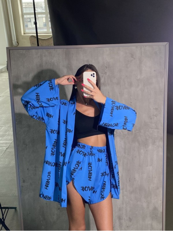 Жіночий костюм (кімоно+шорти) блакитного кольору 27223