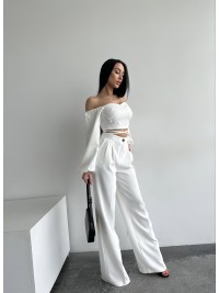 Костюм топ + штани бiлого кольору 27299