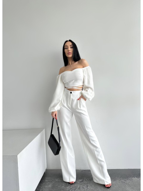 Костюм топ + штани бiлого кольору 27299