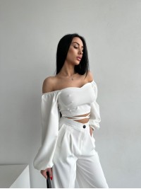 Костюм топ + штани бiлого кольору 27299