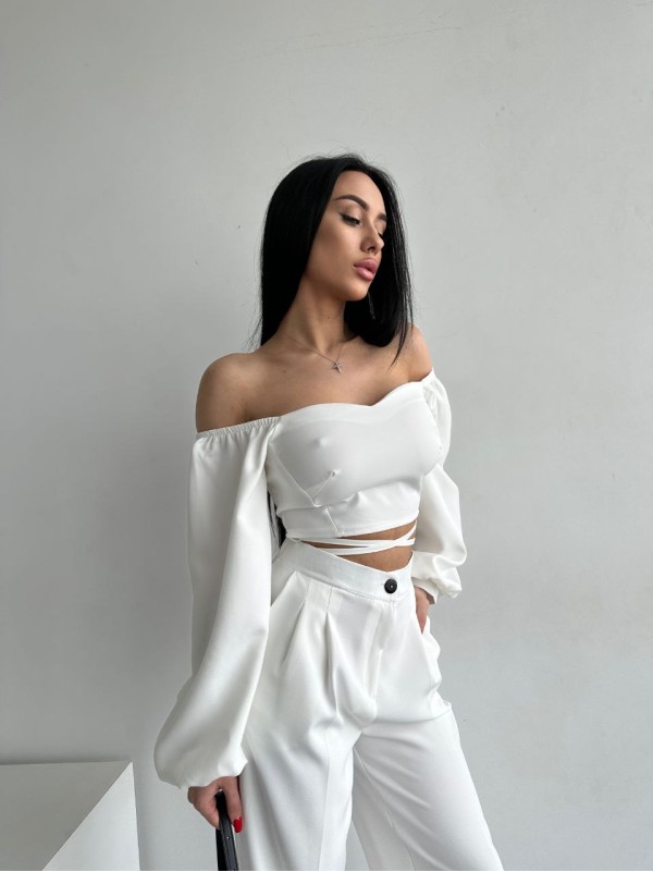 Костюм топ + штани бiлого кольору 27299