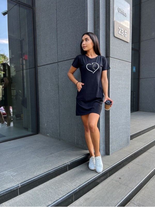 Базове повсякденне плаття чорного кольору 27386