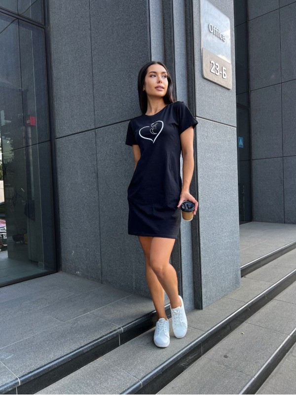 Базове повсякденне плаття чорного кольору 27386