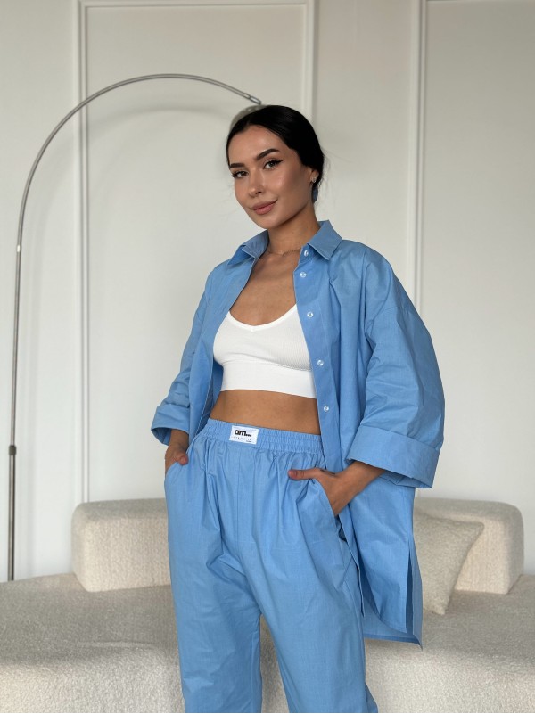 Жіноча сорочка oversize блакитного кольору 27443