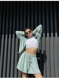 Жіночий велюровий костюм оливкового кольору 27463